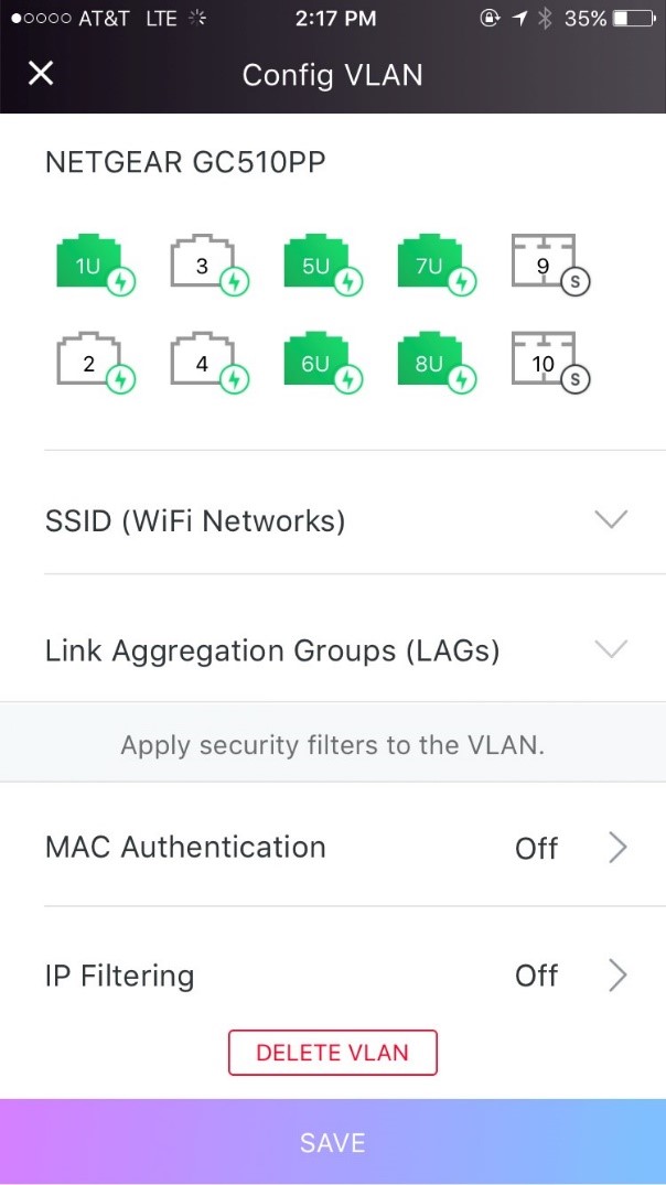 screenshot of the Config VLAN page after ports 1, 5, 6, 7, and 8 are made untagged members of the guest VLAN