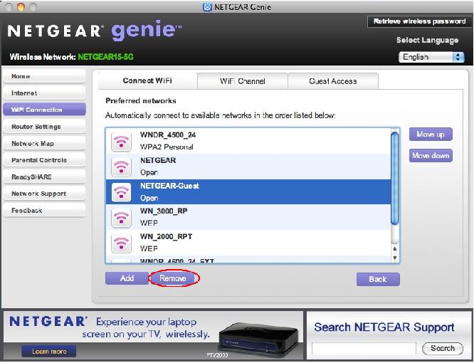 Add or Remove a wireless network profile using NETGEAR genie Answer