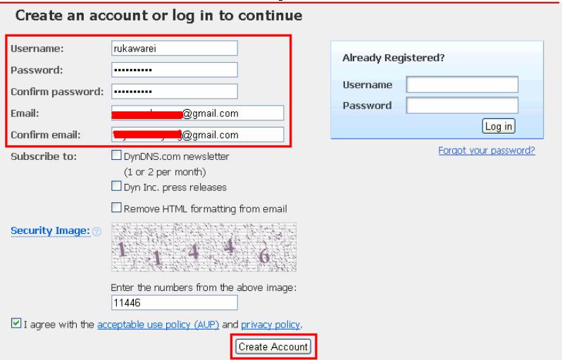 Creating and configuring a Dynamic DNS (DynDNS.com) account ...