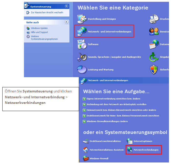 Konfiguration der WLANVerbindung auf Windows XP über den Dienst