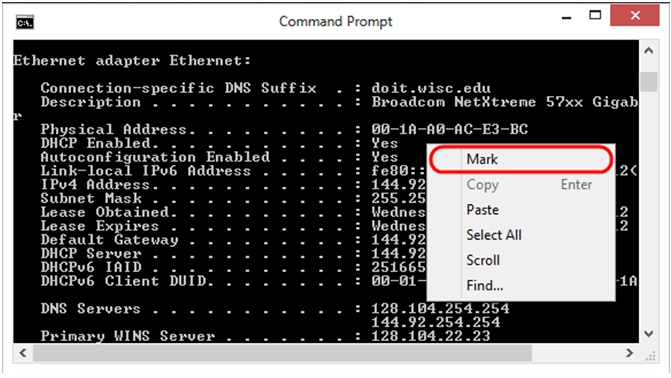Finding the IP Address and MAC Address of a Network Card on Windows 8