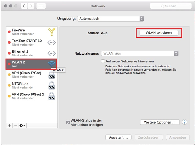 Mac Os Deaktiviertes Wlan Kann Nicht Aktiviert Werden Hinzufügen eines Gerätes zu Ihrem WLAN-Netzwerk: Apple Mac OSX