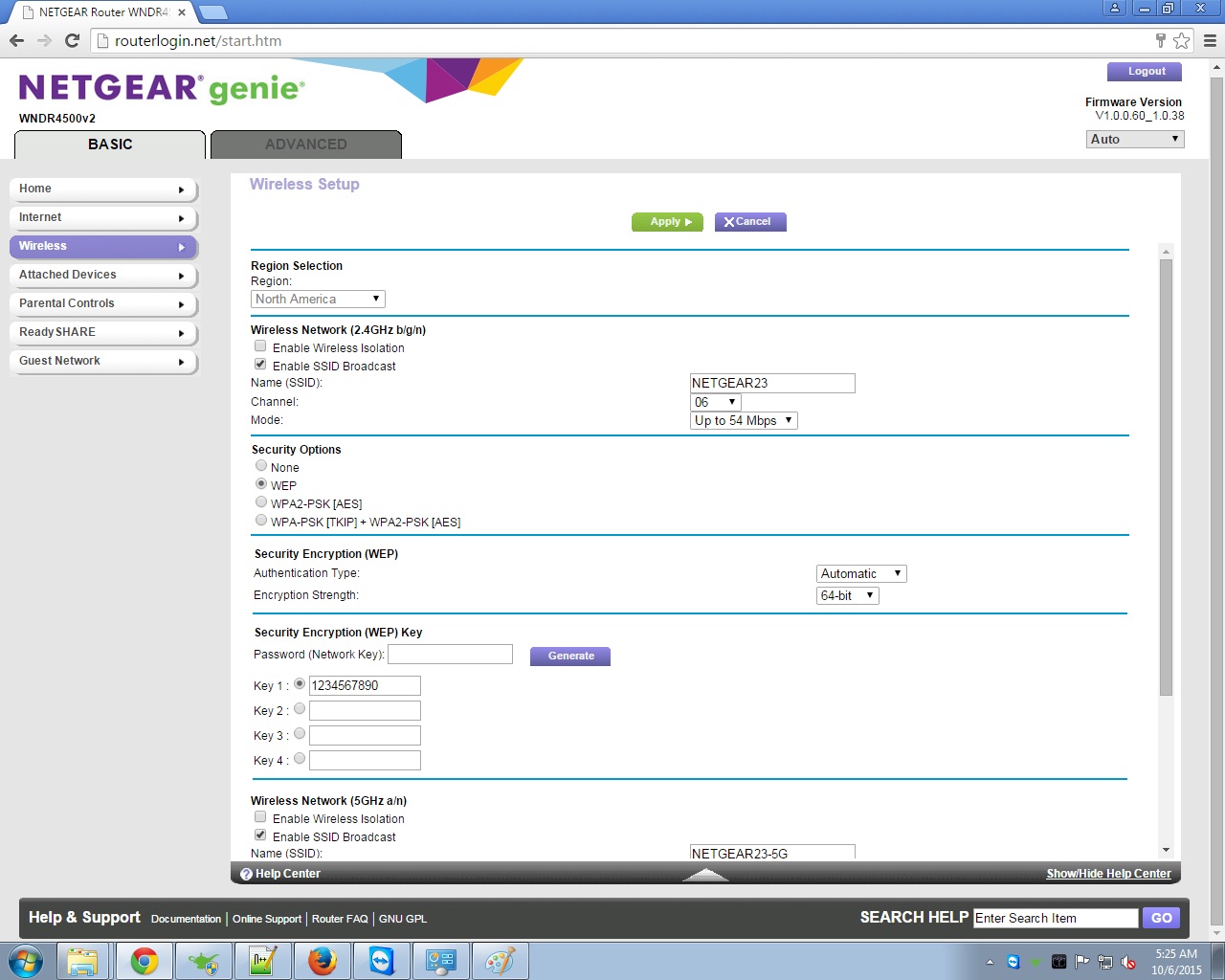 Initial installation of the range extender when using WEP encryption on