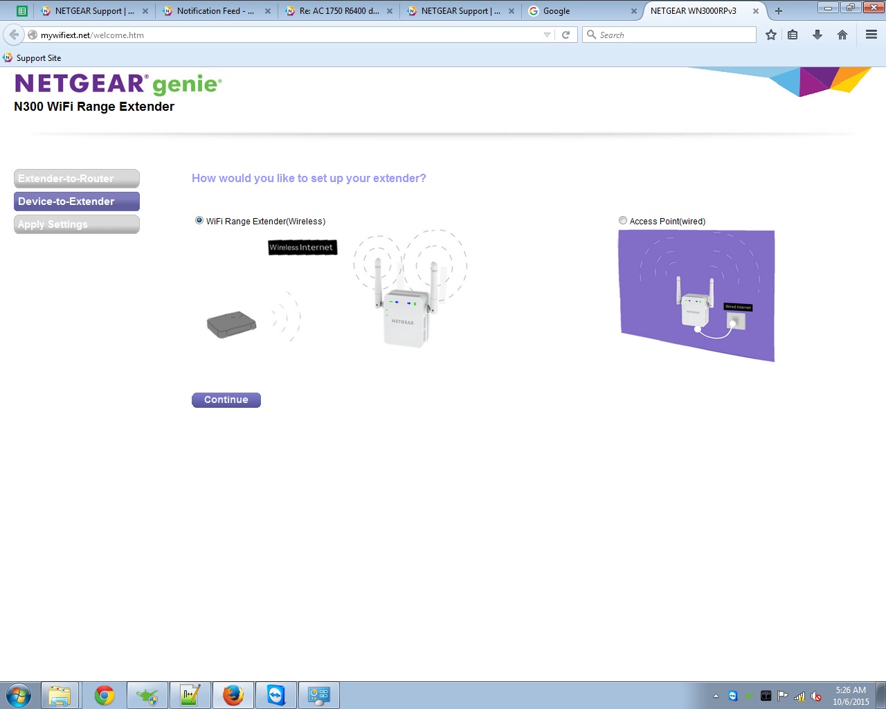 Initial installation of the range extender when using WEP encryption on