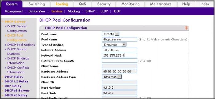 How do I configure a DHCP server using the web interface on my managed ...
